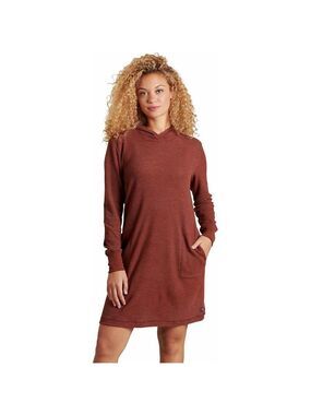 Cozy Hooded Long-Sleeve Dress in Rust
